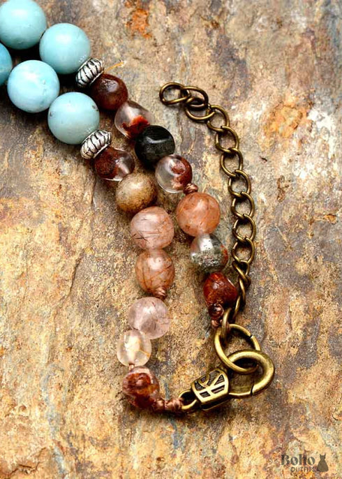 Boho Necklace, Blue Amazonite, Jasper, Labradorite and Seeds